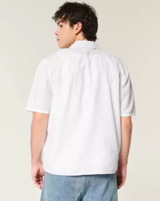 Camisa de mezcla de lino de manga corta y corte cuadrado