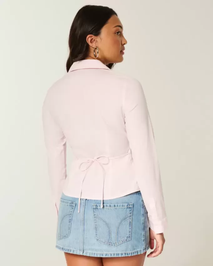 Camisa de popelina elástica con botones Camisa de popelina elástica con botones