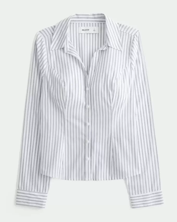 Camisa de popelina elástica con botones Camisa de popelina elástica con botones