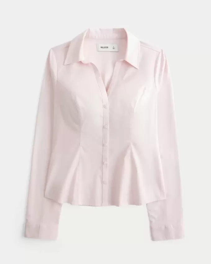Camisa de popelina elástica con botones Camisa de popelina elástica con botones