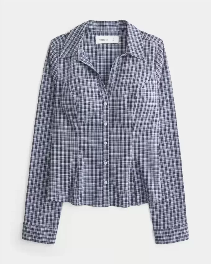 Camisa de popelina elástica con botones Camisa de popelina elástica con botones