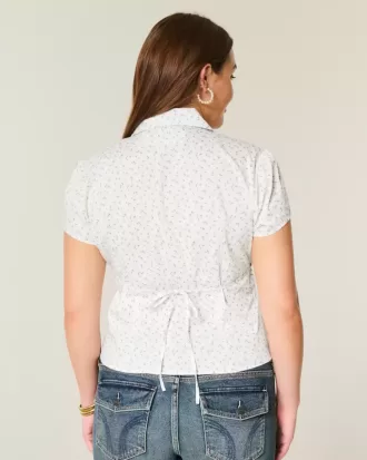 Camisa de popelina elástica de manga corta con botones