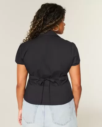 Camisa de popelina elástica de manga corta con botones