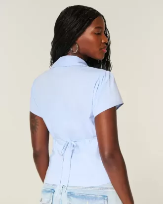 Camisa de popelina elástica de manga corta con botones