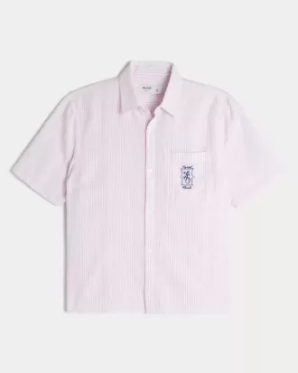 Camisa gráfica Key West de manga corta y mezcla de lino con corte cuadrado