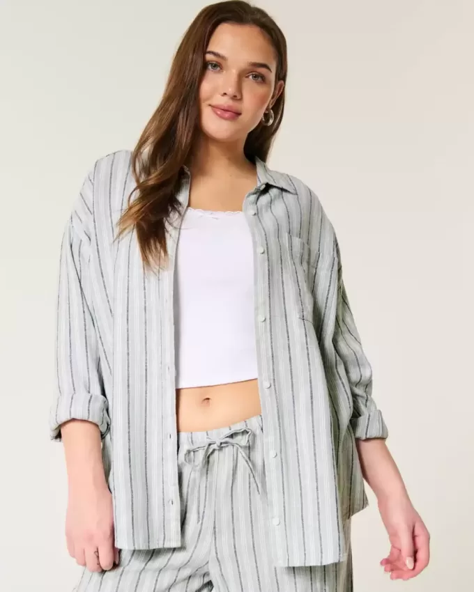 Camisa oversize de mezcla de lino Camisa oversize de mezcla de lino