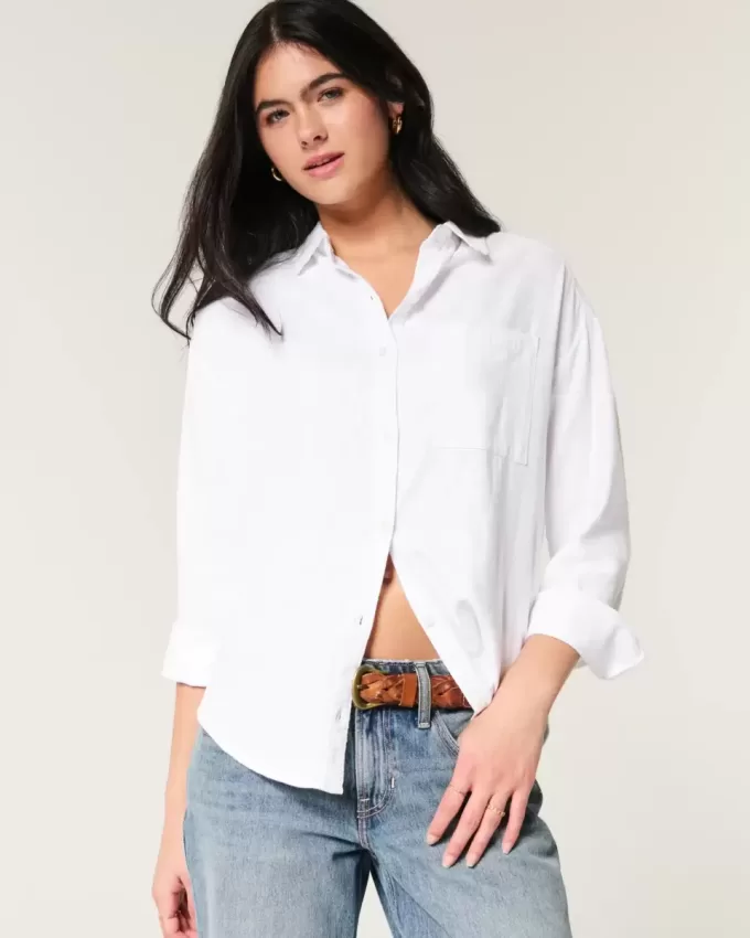 Camisa oversize de mezcla de lino Camisa oversize de mezcla de lino