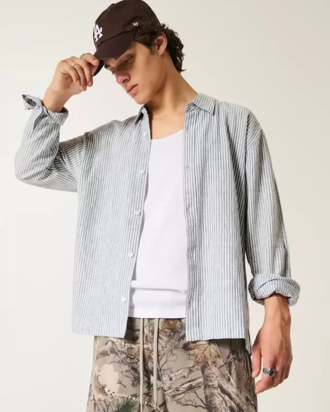 Camisa relajada de mezcla de lino Camisa relajada de mezcla de lino