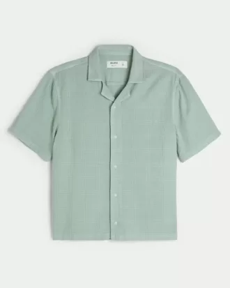 Camisa texturizada de manga corta de mezcla de lino con corte cuadrado Camisa texturizada de manga corta de mezcla de lino con corte cuadrado