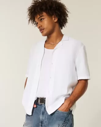 Camisa texturizada de manga corta de mezcla de lino con corte cuadrado Camisa texturizada de manga corta de mezcla de lino con corte cuadrado