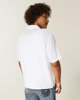 Camisa texturizada de manga corta de mezcla de lino con corte cuadrado Camisa texturizada de manga corta de mezcla de lino con corte cuadrado