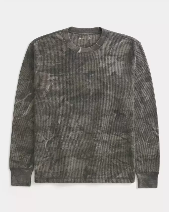 Camisa térmica de manga larga con estampado de camuflaje y cuello redondo Camisa térmica de manga larga con estampado de camuflaje y cuello redondo