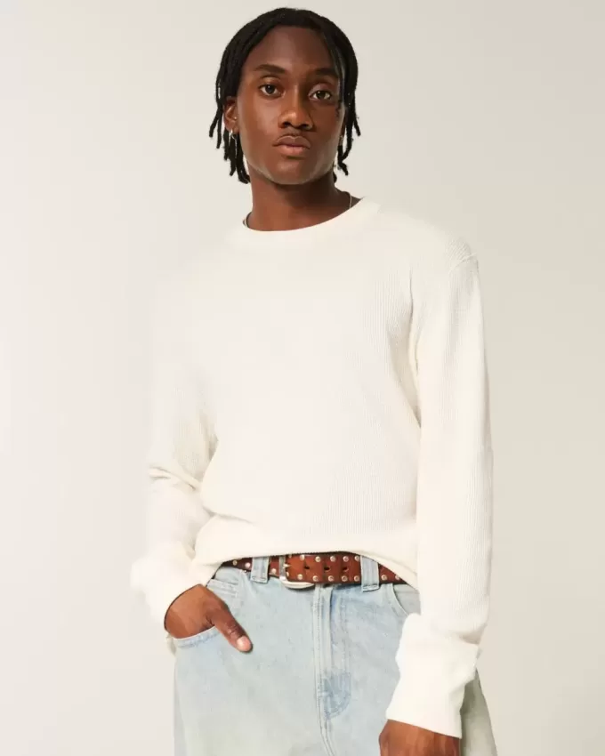 Camisa térmica de manga larga y cuello redondo relajada Camisa térmica de manga larga y cuello redondo relajada