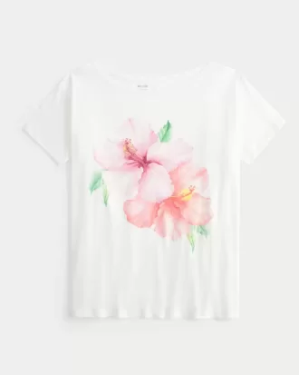 Camiseta con estampado de hibisco y hombros descubiertos