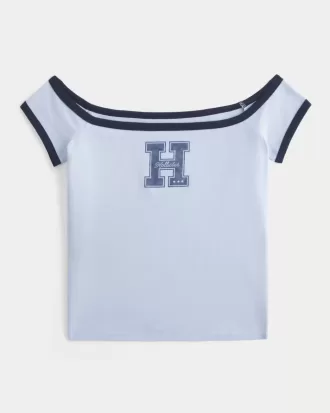 Camiseta con gráfico de logotipo y hombros descubiertos