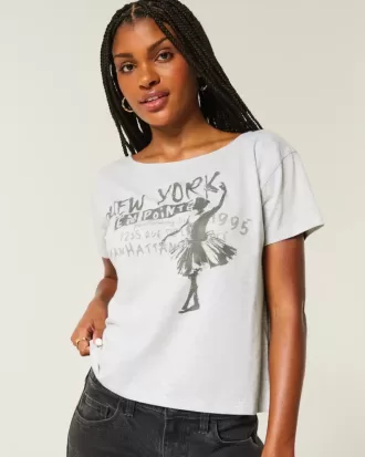 Camiseta con gráfico de Nueva York con lazo fácil de atar en la espalda