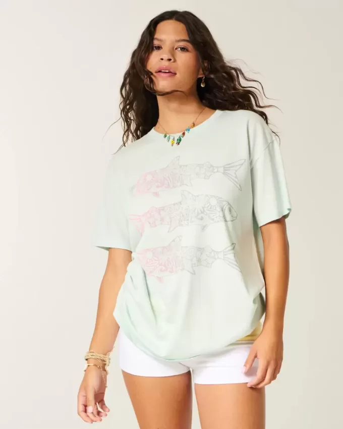 Camiseta con gráfico de pez de gran tamaño Camiseta con gráfico de pez de gran tamaño