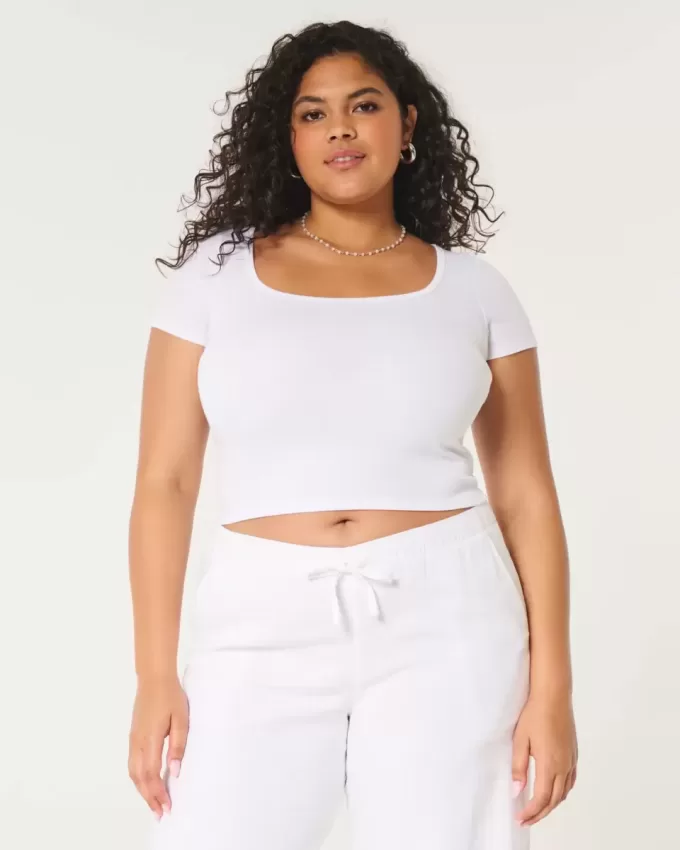 Camiseta de bebé con cuello cuadrado acanalado