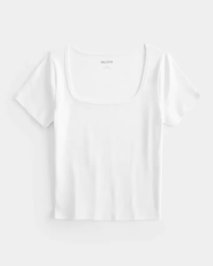 Camiseta de bebé con cuello cuadrado acanalado