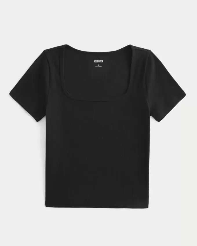 Camiseta de bebé con cuello cuadrado acanalado