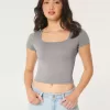 Camiseta de bebé de cuello cuadrado, de tela suave y elástica sin costuras