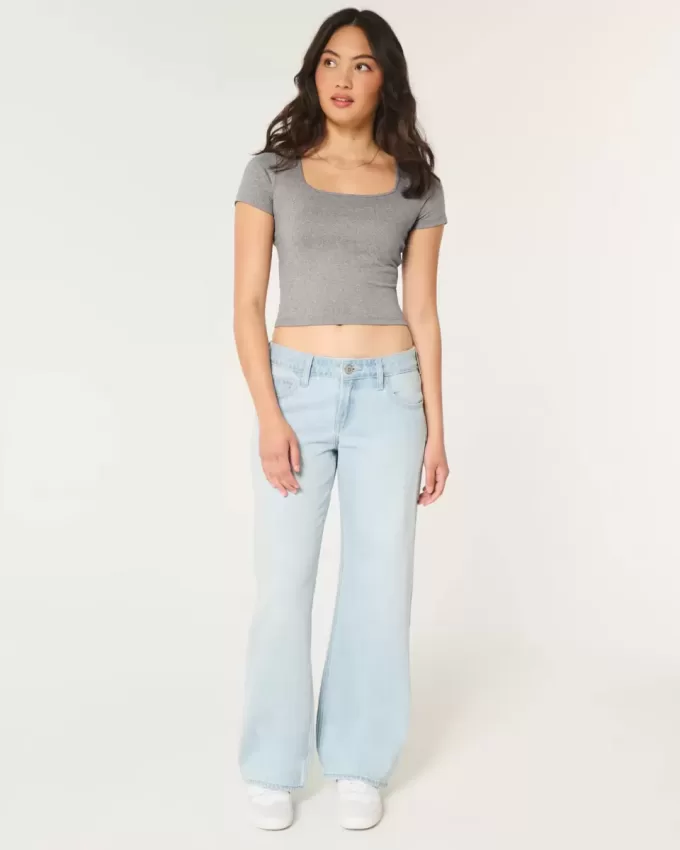 Camiseta de bebé de cuello cuadrado, de tela suave y elástica sin costuras