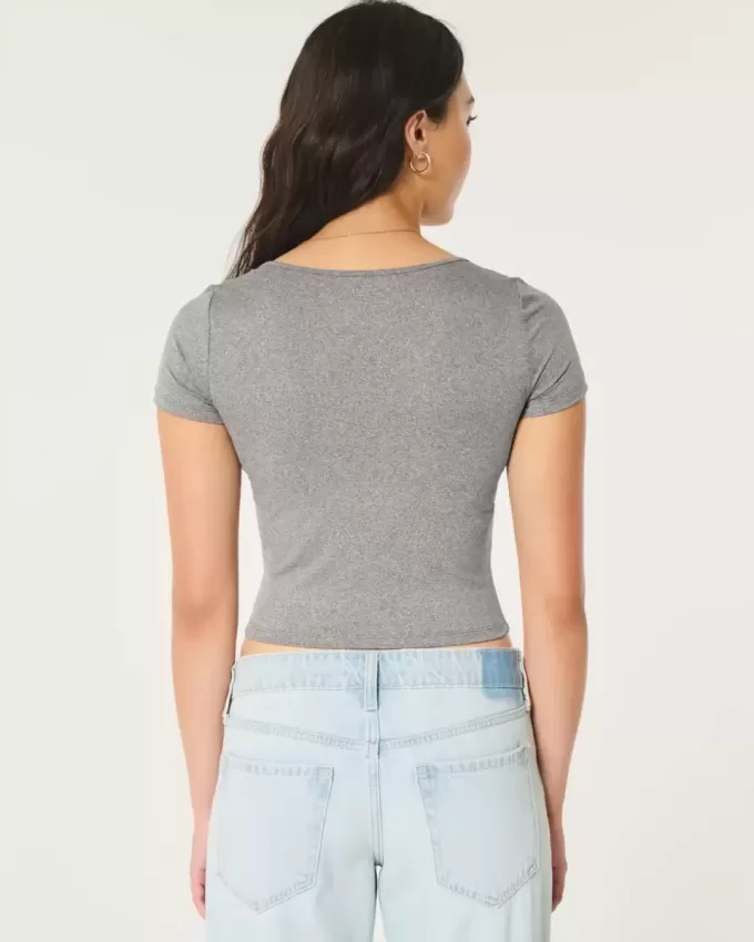 Camiseta de bebé de cuello cuadrado, de tela suave y elástica sin costuras