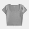 Camiseta de bebé de cuello cuadrado, de tela suave y elástica sin costuras
