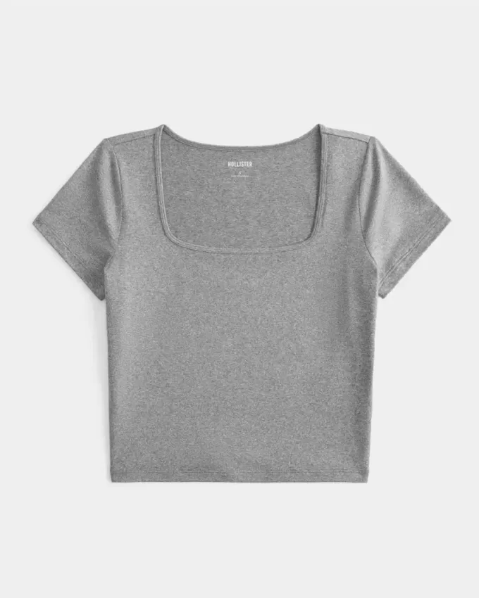 Camiseta de bebé de cuello cuadrado, de tela suave y elástica sin costuras