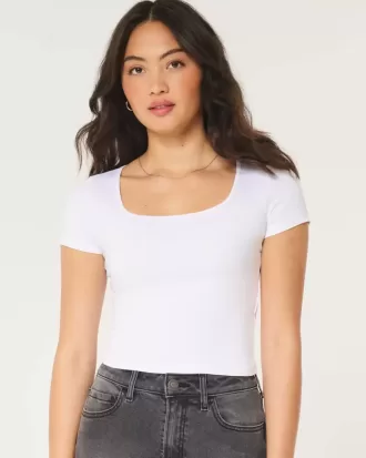 Camiseta de bebé de cuello cuadrado y tela sin costuras