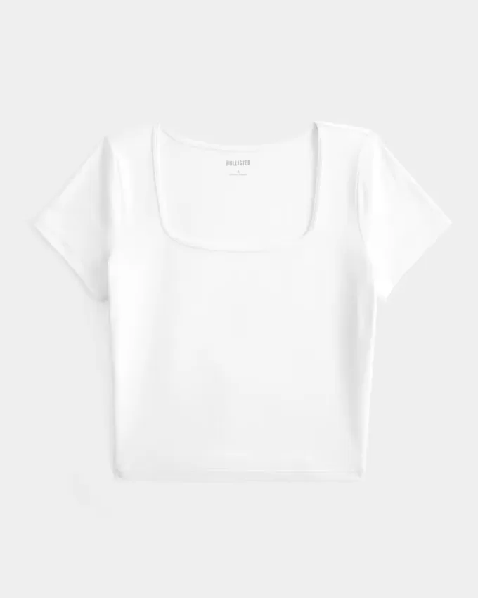 Camiseta de bebé de cuello cuadrado y tela sin costuras