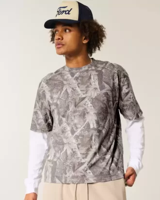Camiseta de camuflaje de corte cuadrado y peso pesado