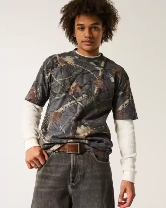Camiseta de camuflaje de peso pesado y corte cuadrado