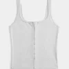 Camiseta de cuello cuadrado con botones acanalados