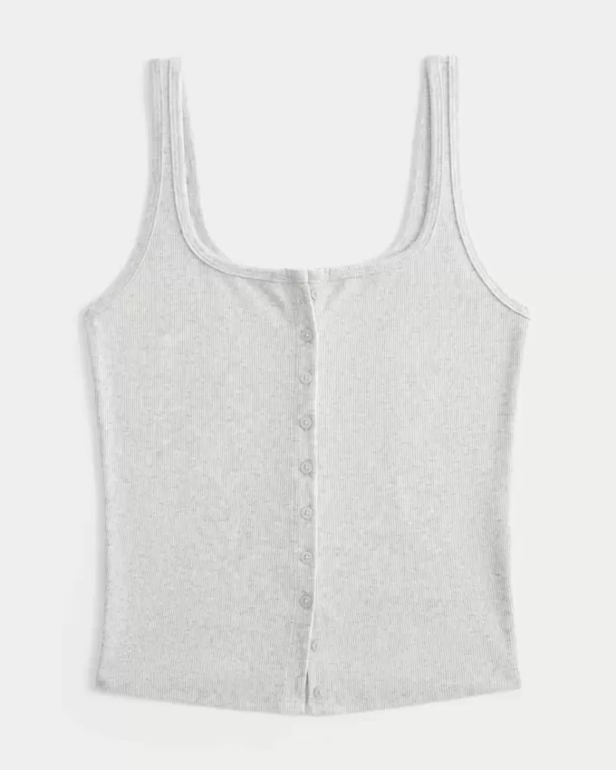 Camiseta de cuello cuadrado con botones acanalados