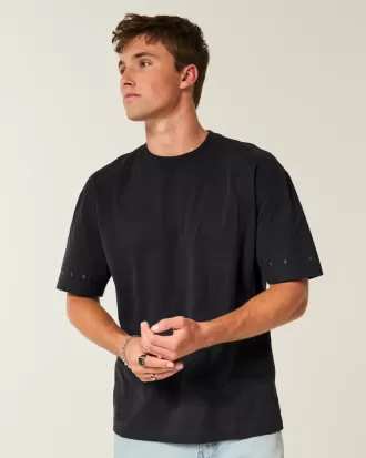 Camiseta de cuello redondo con adornos de estrellas y peso pesado de estilo cuadrado
