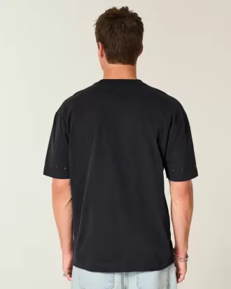Camiseta de cuello redondo con adornos de estrellas y peso pesado de estilo cuadrado