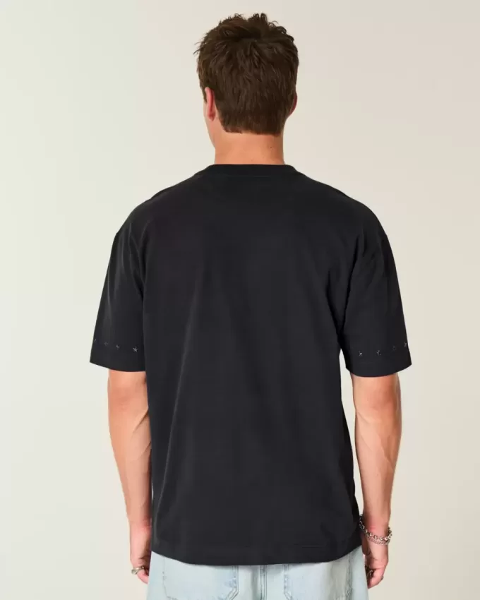 Camiseta de cuello redondo con adornos de estrellas y peso pesado de estilo cuadrado Camiseta de cuello redondo con adornos de estrellas y peso pesado de estilo cuadrado
