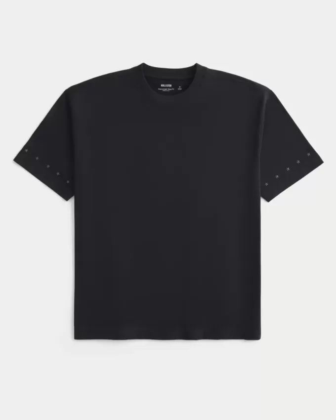 Camiseta de cuello redondo con adornos de estrellas y peso pesado de estilo cuadrado Camiseta de cuello redondo con adornos de estrellas y peso pesado de estilo cuadrado