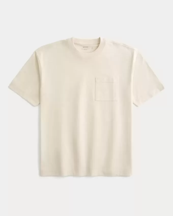 Camiseta de cuello redondo con bolsillo y peso pesado Camiseta de cuello redondo con bolsillo y peso pesado