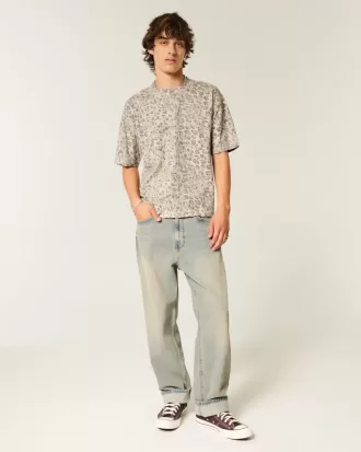 Camiseta de cuello redondo con estampado de leopardo de corte cuadrado y peso pesado Camiseta de cuello redondo con estampado de leopardo de corte cuadrado y peso pesado