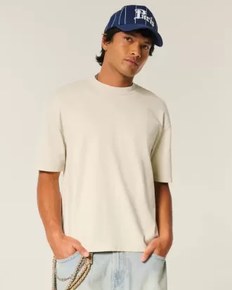 Camiseta de cuello redondo de corte cuadrado y peso pesado