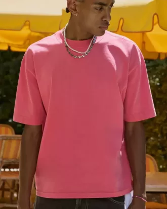 Camiseta de cuello redondo de peso pesado lavada y cuadrada