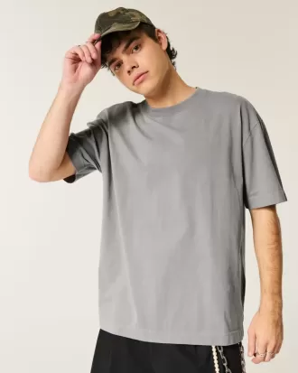 Camiseta de cuello redondo de peso pesado lavada y cuadrada