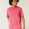 Camiseta de cuello redondo de peso pesado lavada y cuadrada