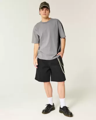 Camiseta de cuello redondo de peso pesado lavada y cuadrada