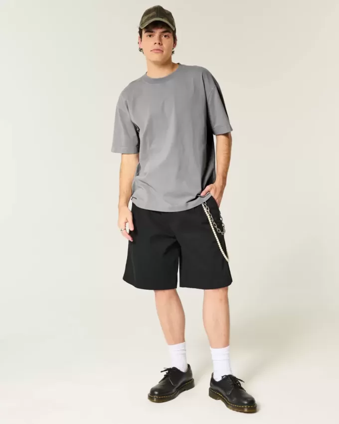 Camiseta de cuello redondo de peso pesado lavada y cuadrada Camiseta de cuello redondo de peso pesado lavada y cuadrada