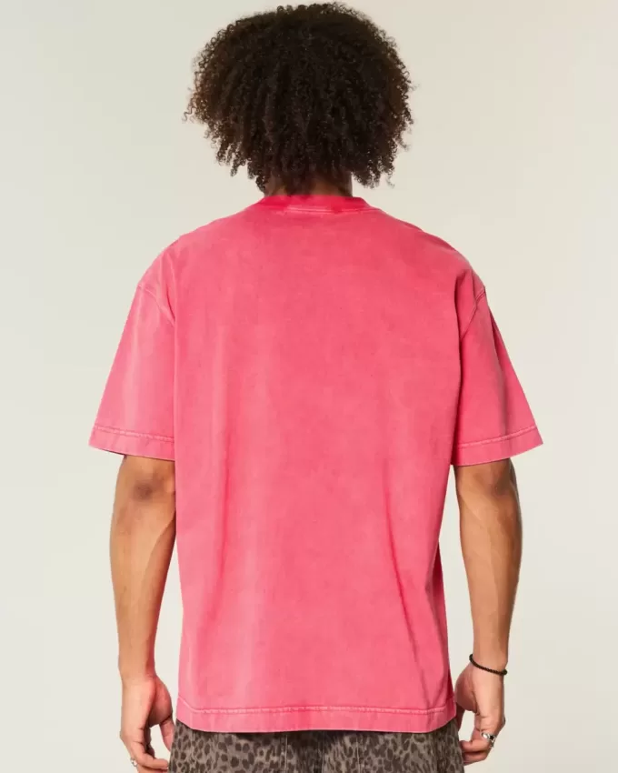 Camiseta de cuello redondo de peso pesado lavada y cuadrada