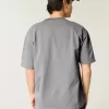 Camiseta de cuello redondo de peso pesado lavada y cuadrada Camiseta de cuello redondo de peso pesado lavada y cuadrada