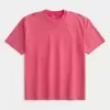 Camiseta de cuello redondo de peso pesado lavada y cuadrada